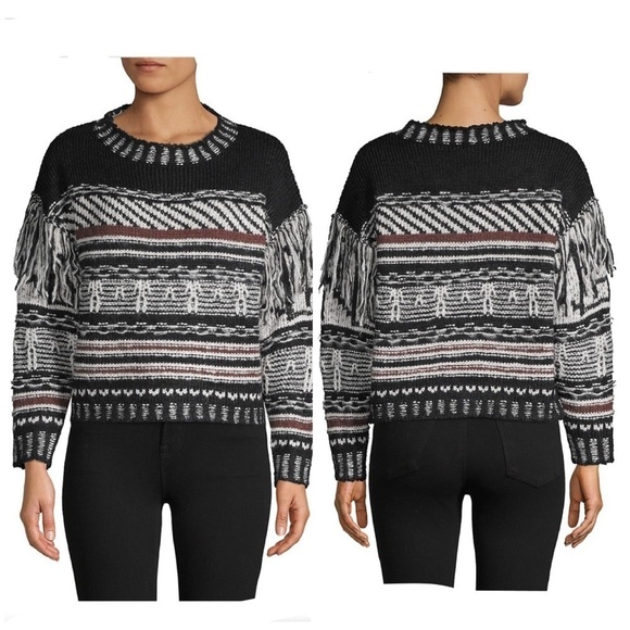 nwt // cliché fringe textured cotton blend sweater - Picture 1 of 12